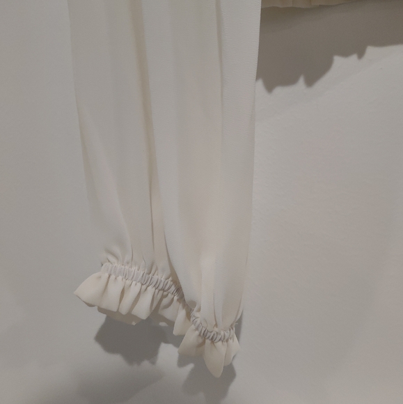 Quince long sleeved cream blouse, zippered back, sheer sleeves - M - Picture 4 of 12